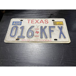 Texas August 1991 License Plate # 016 KFX sesquicentennial